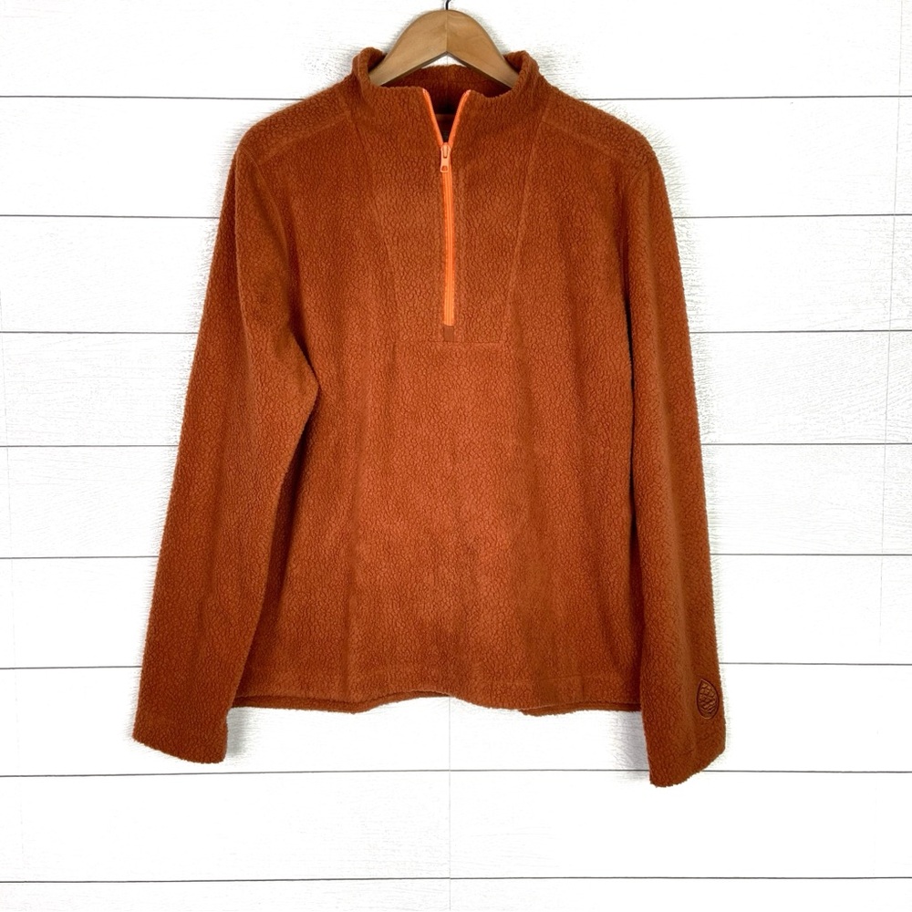 NWT STIO Shearling Fleece Half Zip Pullover Brown Orange XL New